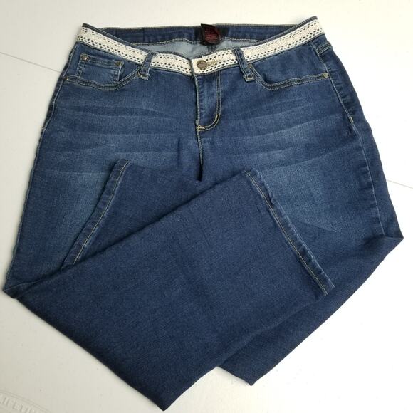 Earl Blue Denim Jeans Crochet Pocket & Waist Accent Crop Nice! Size 10 P - Picture 1 of 10